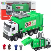 Lean Toys Šiukšliavežis su Varikliu, Šviesomis ir Garsais, 4 Atliekų Dėžės, Žalias, 17x7x6 cm