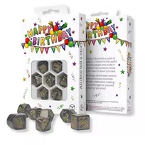 Dėlionė Žaidimų Kauliukų Rinkinys - Confetti Q-WORKSHOP Su Gimtadieniu 7 Kauliukai Plastikiniai Pilki Auksiniai