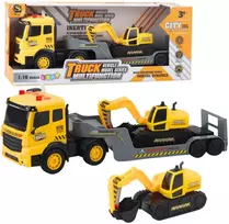 Lean Toys Žaislinis sunkvežimis su vilkiku ir ekskavatoriumi 1:16