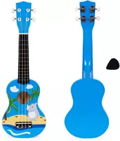Vaikiška ukulelė medinė gitara 4 stygų nailono kramtukas ECOTOYS