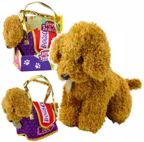 Lean Toys Pliušinis pudelis su užsegamu krepšiu, šviesiai rudas
