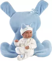 Llorens Llorens 63597 Vinilinė lėlė kūdikiui 35 cm Bimbo su mėlyna pagalve