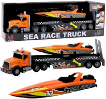 Lean Toys Žaislinis sunkvežimis su motorine valtimi ir šviesos bei garso efektais
