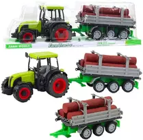 Lean Toys Žaislinis žalias traktorius su rąstų priekaba, 47 cm