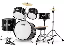 Vaikiškas 5 dalių būgnų rinkinys pradedantiesiems, juodas vaikiškas būgnų rinkinys, jaunių būgnų rinkinys, vaikiškas muzikos instrumentas