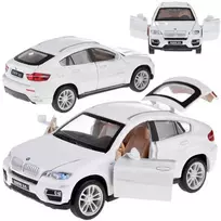 Jokomisiada Metalinis automobilis BMW x6 modelio skalė 1:32 Baltas visureigio šviesos garsas ZA4606