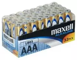 MAXELL šarminės baterijos ALKALINE LR03 AAA FOLIA kartoninis rinkinys, 32 vnt. (8 pakuotės po 4 vnt.)