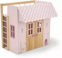 Arias medinė lėlių lovytė–namelis su pataliukais, rožinė, iki 45 cm