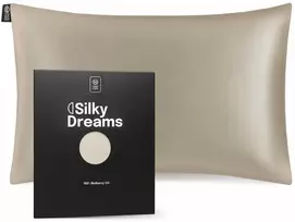 Šilkinis pagalvės užvalkalas NOXNOX® – 100% Mulberry šilkas, Šampaninė spalva (19 momų)