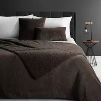 Eurofirany Tamsiai rudas dirbtinio kailio dekoratyvinis pledas, 170x210 cm minkštas lovos užtiesalas, jaukus sofos pledas, tamsiai rudas poliesterio pledas, lovatiesė Lovatiesė