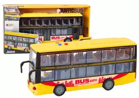 Dviaukštis autobusas su šviesos ir garso efektais, 1:16, geltonas