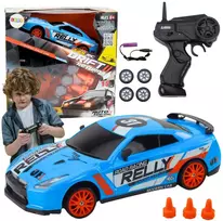 Sportinis automobilis R/C 1:24 su nuotolinio valdymo pultu ir keičiamais ratais, mėlynas
