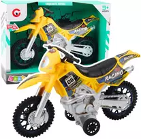 Off-Road krosinis motociklas su šviesos ir garso efektais, geltonas