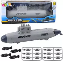 Povandeninis laivas su torpedomis, pilkas, 28 cm