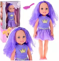 Lėlė su suknele ir šepečiu, 38 cm, violetinė