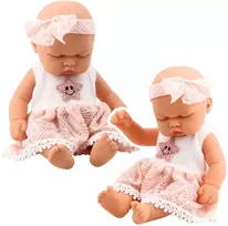 Lėlė - miegantis kūdikis su rožine suknele ir galvajuoste, 24 cm