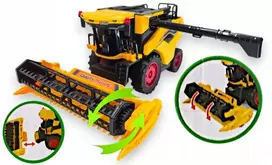 Žaislinis New Holland kombainas su traktoriumi ir priekaba – realistiškas modelis su judančiomis dalimis