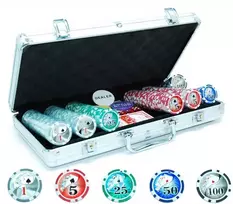 Hot Sports Pokerio žetonų rinkinys 300 su vertėmis
