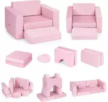 Vaikiškas modulinis fotelis „pasidaryk pats“, 8 minkštos pagalvėlės, sulankstomas – rožinis ECOTOYS