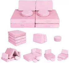 Didelė sulankstoma modulinė sofa vaikams „pasidaryk pats“, 8 minkštos pagalvės – rožinė ECOTOYS