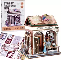 Jokomisiada Wooden 3D Dėlionė Series Bookstore building 148 elements lighting ZA6014