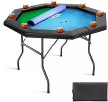 Sulankstomas pokerio stalas 8 žaidėjams, su puodelių laikikliais, aštuonkampis kazino žaidimų stalas, nešiojamas veltinio Texas Hold'em stalas