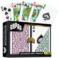 Copag Elite pokerio kortos – 2 PVC kaladės, bordo ir žalia