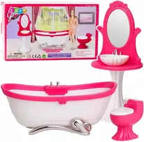 Lean Toys Lėlių vonios kambario rinkinys: vonia, tualetas, kriauklė su veidrodžiu