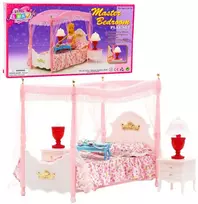 Lean Toys Lėlių miegamojo baldų komplektas su baldakimu