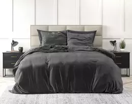 Patalynės komplektas Veliūrinė patalynė Sleeptime Velvet Uni antracito spalvos 200×220 cm, su 2 pagalvių užvalkalais