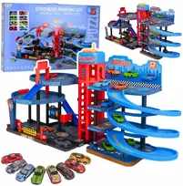 Lean Toys Automobilių aikštelė su 8 metaliniais automobiliais ir dekoratyviniais lipdukais, 4 lygiai