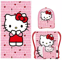 „Hello Kitty“ rankšluostis, sportinis krepšys, beisbolo kepuraitės rinkinys