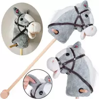 Pliušinė žirgo galva ant lazdos Hobby Horse su garsais, pilkas