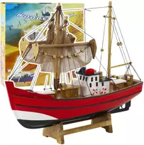 Kolekcinis dekoratyvinis žvejybinio laivo modelis, 30x26 cm, raudonas