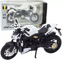 Metalinis sportinio motociklo modelis su šviesos ir garso efektais, 1:12, baltas