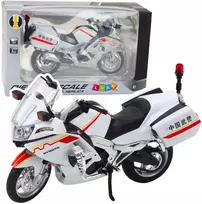 Metalinis motociklo modelis su šviesos ir garso efektais, 1:12, baltas su linijomis