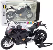 Metalinis sportinio motociklo modelis su šviesos ir garso efektais V4 1:12, juodas/sidabrinis
