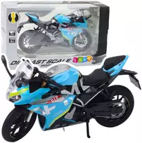 Metalinis sportinio motociklo modelis su šviesos ir garso efektais, 1:12, mėlynas