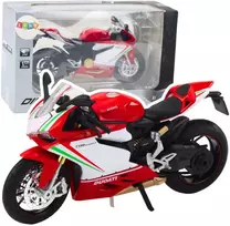 Metalinis sportinio motociklo modelis su šviesos ir garso efektais, 1:12, raudonas/baltas