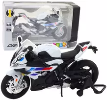 Metalinis sportinio motociklo modelis su šviesos ir garso efektais S1000 1:12, baltas