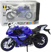 Metalinis sportinio motociklo modelis su šviesos ir garso efektais R1 1:12, mėlynas