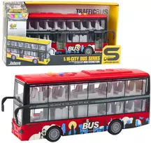 Dviaukštis autobusas City Bus su šviesos ir garso efektais, 1:16, raudonas