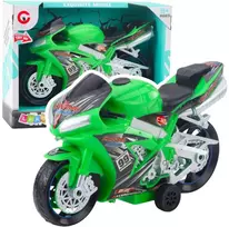 Sportinis motociklas su garso ir šviesos efektais, žalias