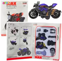 Surenkamas motociklo modelis DIY 1:14, juodas/mėlynas