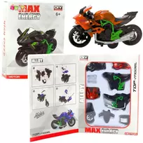 Surenkamas motociklo modelis DIY 1:14, oranžinis/žalias