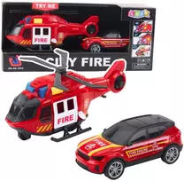Žaislų rinkinys "City Fire": gaisrinės sraigtasparnis ir automobilis