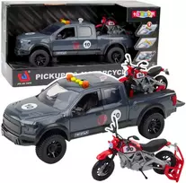 Žaislinis "Pickup" su motociklu, garso ir šviesos efektais, pilkas