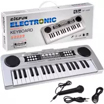 Mini pianinas su mikrofonu vaikams, 37 klavišai, sidabrinis