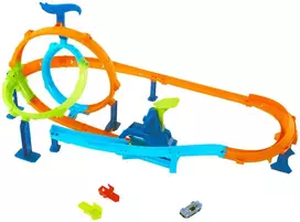 Mattel HOT WHEELS STUNT TRACKS rinkinys – Dvigubos kilpos iššūkis (JHK73)
