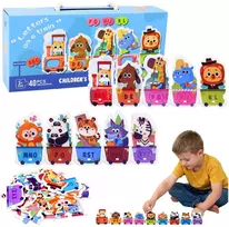 Lean Toys Edukacinė dėlionė Abėcėlės traukinukas su gyvūnais 40 el.